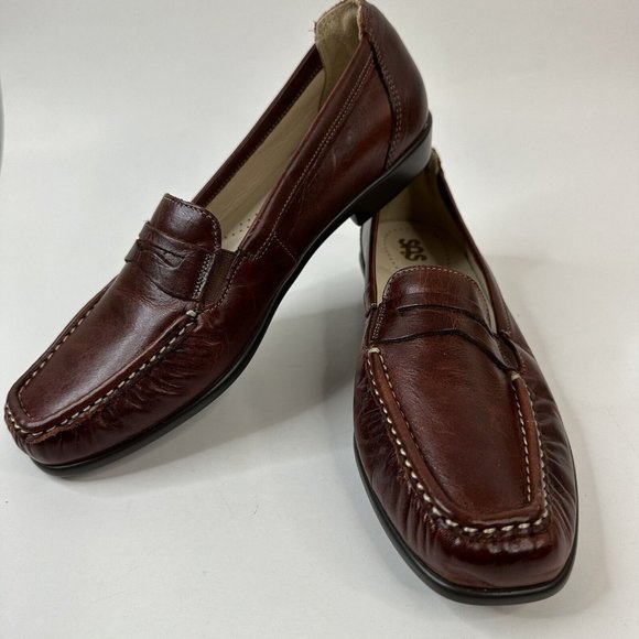 SAS Shoes - SAS Women's Penny J Slip On Loafers Leather Comfort Shoe Sienna Brown Size 8M